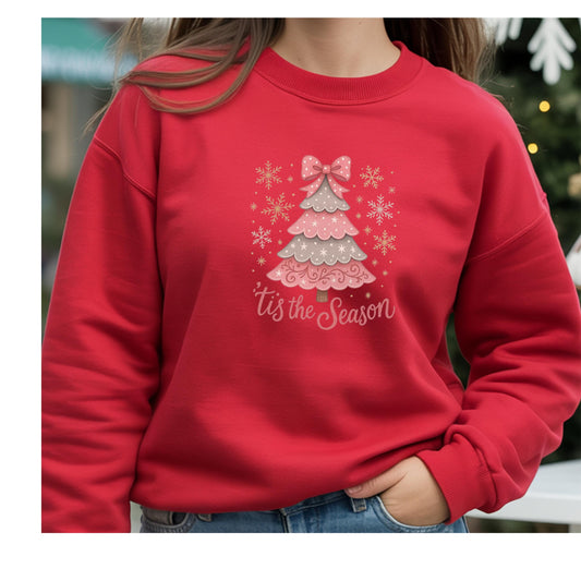 Pink Christmas Tree Sweatshirt: Cozy Festive Crewneck