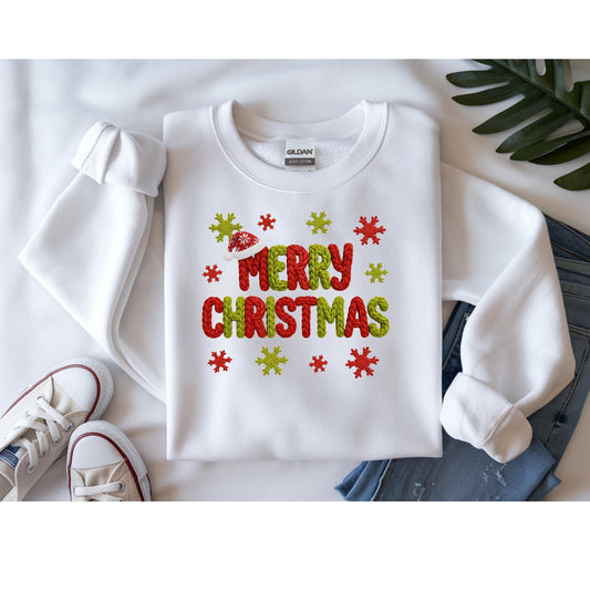Faux Yarn Merry Christmas Crewneck Sweatshirt, Holiday Apparel, Winter Fashion, Cozy Gift, Unisex Sweatshirt, Cute sweater, Cozy Sweater