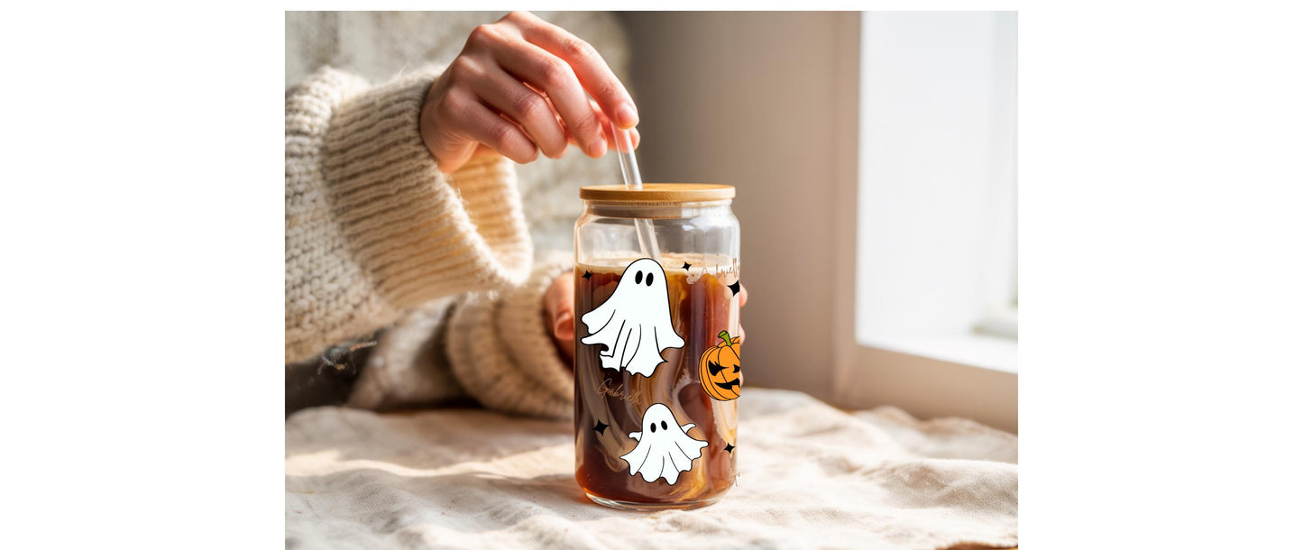 Personalized Halloween Ghost Sipper Glass, 16oz, Ghost Cup, Pumpkin Drinkware, Spooky Beverage Container, Fall Party Decor, Halloween Gift
