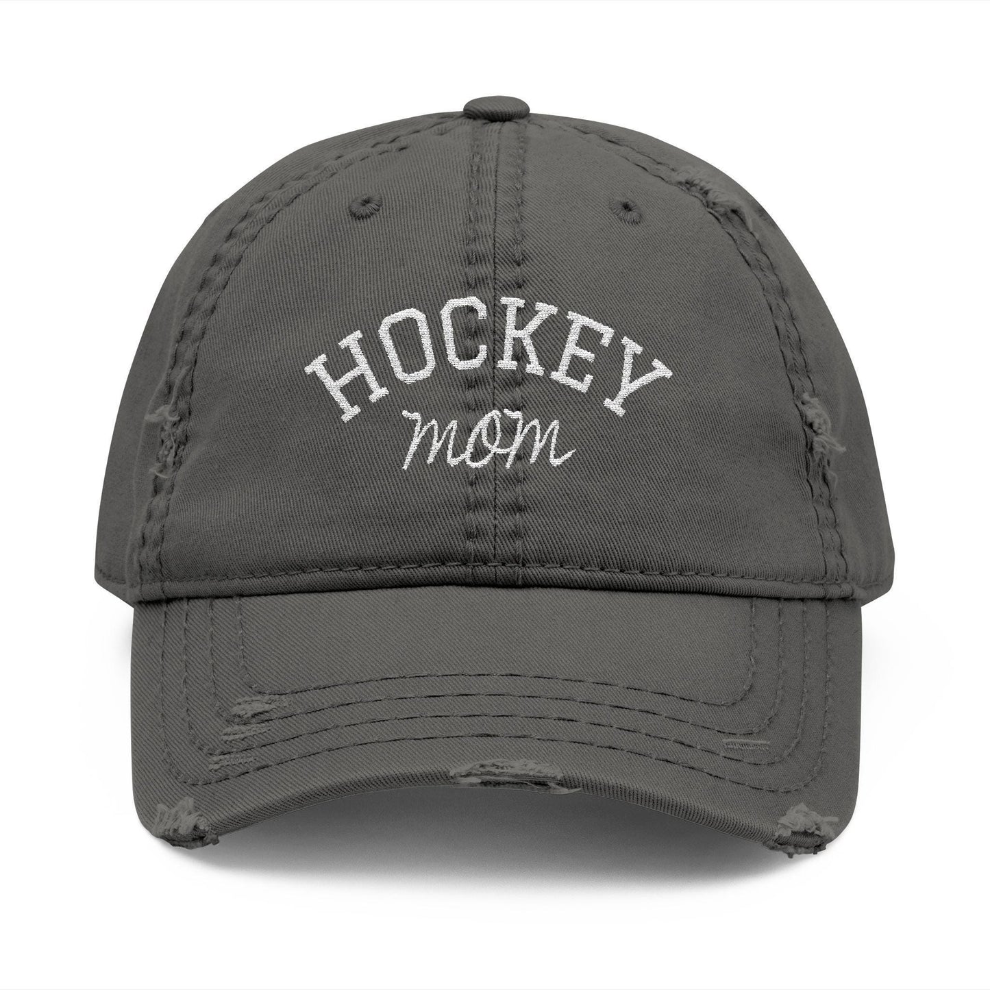 Distressed Embroidered Hockey Mom Hat: Vintage-Style Sports Cap