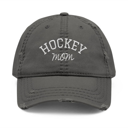 Distressed Embroidered Hockey Mom Hat: Vintage-Style Sports Cap