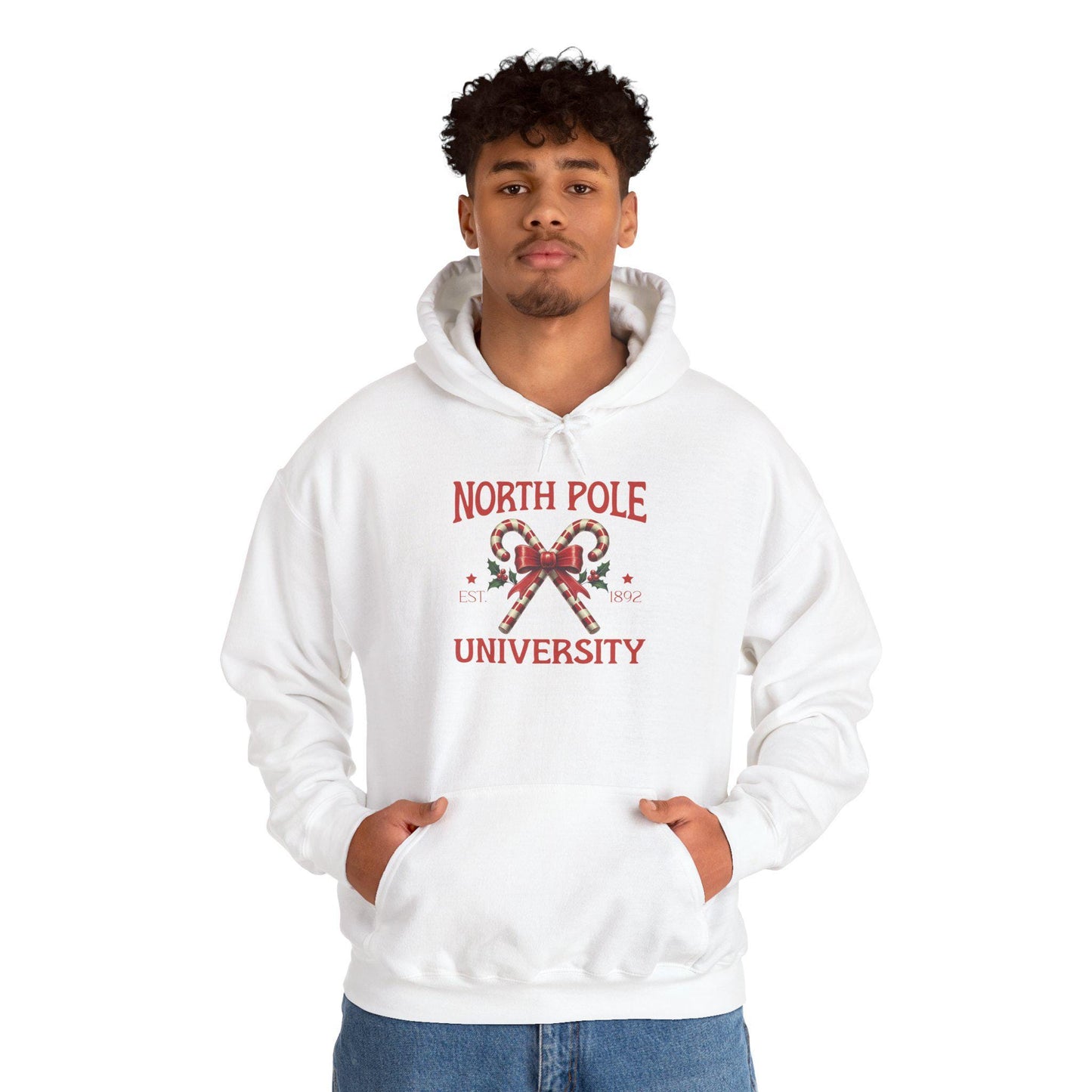 North Pole University Christmas Hoodie: Unisex Holiday Sweatshirt