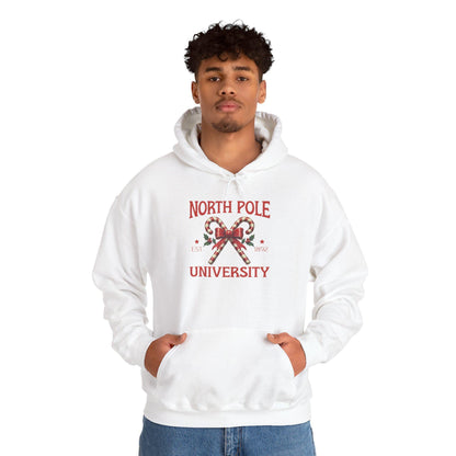North Pole University Christmas Hoodie: Unisex Holiday Sweatshirt