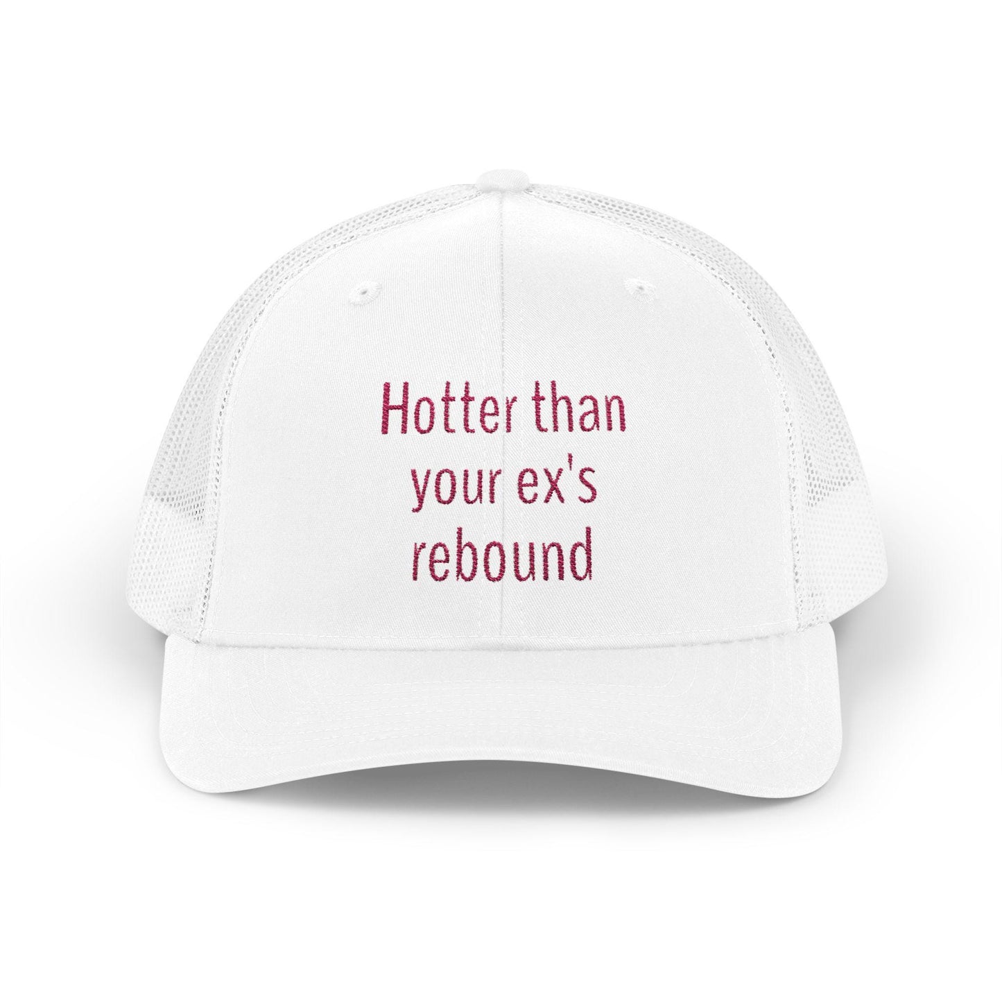 Hotter than your ex's rebound Snapback Trucker Cap - Fun Quote, Gift for Friends, Casual Wear, Summer Accessory, Sassy Statement Hat