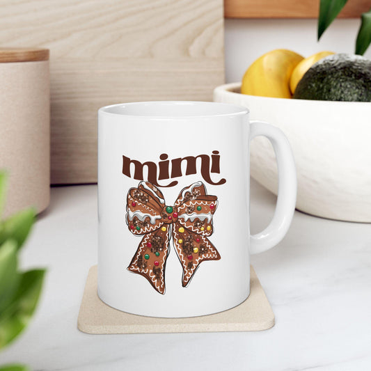 Mimi Christmas Bow Mug with Unique Design, Perfect Gift for Coffee Lovers, Home Decor, Office Use, Birthday Gift, Holiday Mug, gift for mimi
