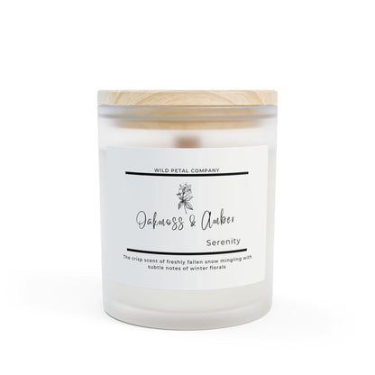 Frosted Glass Candle: Frasier Fir Scented, Vegan Wax, Wooden Wick
