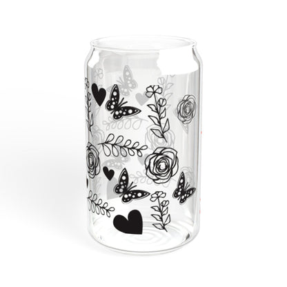 Butterfly, heart and Floral Sipper Glass, Personalized Drinkware, Birthday Gift, Garden Party Favor, Summer Drinks, Stylish Hydration