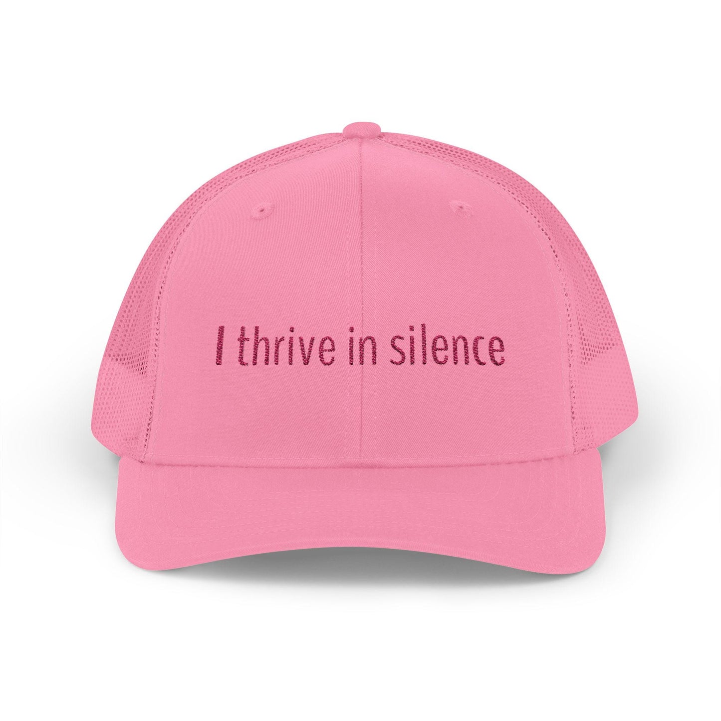 I thrive in silence Snapback Trucker Cap - Fun Quote, Gift for Friends, Casual Wear, Summer Accessory, Sassy Statement Hat