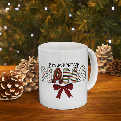 Ceramic Mug, Merry Nana Coffee Cup, Holiday Gift for Grandmother, Cute Grandparent Mug, Personalized Nana Mug, Christmas Gift Idea