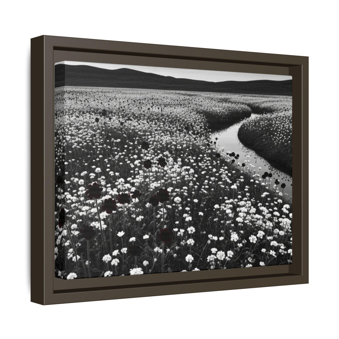 Framed Floral Landscape Canvas Print: Black and White Nature Decor