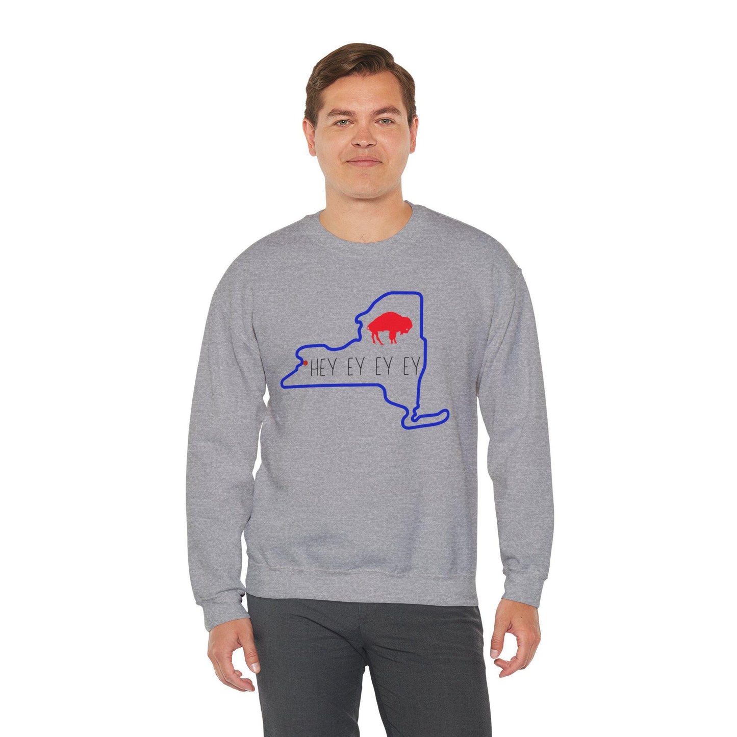 Buffalo, Hey ey ey ey  Crewneck Sweatshirt, Cozy Gift for State Pride, Comfortable Unisex Apparel, Perfect for Fall and Winter, gift