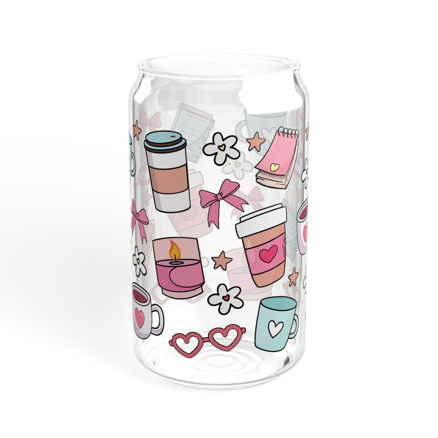 Cute Coffee and Sipper Glass, 16oz - Fun Drinkware, Stylish Straw Glass, Gift for Coffee Lovers, Cute Kitchen Decor, Valentine's Day Gifts