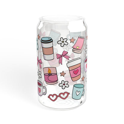 Cute Coffee and Sipper Glass, 16oz - Fun Drinkware, Stylish Straw Glass, Gift for Coffee Lovers, Cute Kitchen Decor, Valentine's Day Gifts