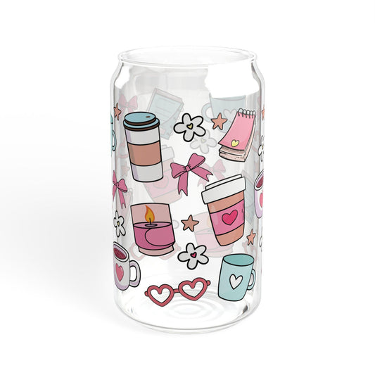 Cute Coffee and Sipper Glass, 16oz - Fun Drinkware, Stylish Straw Glass, Gift for Coffee Lovers, Cute Kitchen Decor, Valentine's Day Gifts