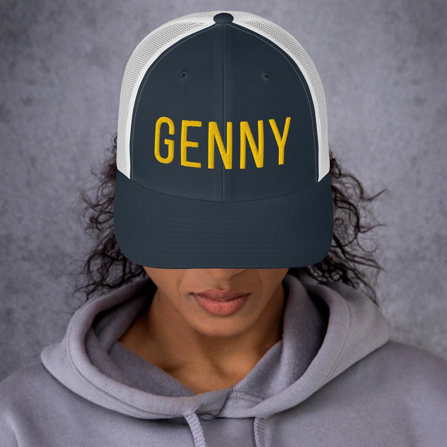 Embroidered Trucker Cap. Puff embroidery. GENNY hat