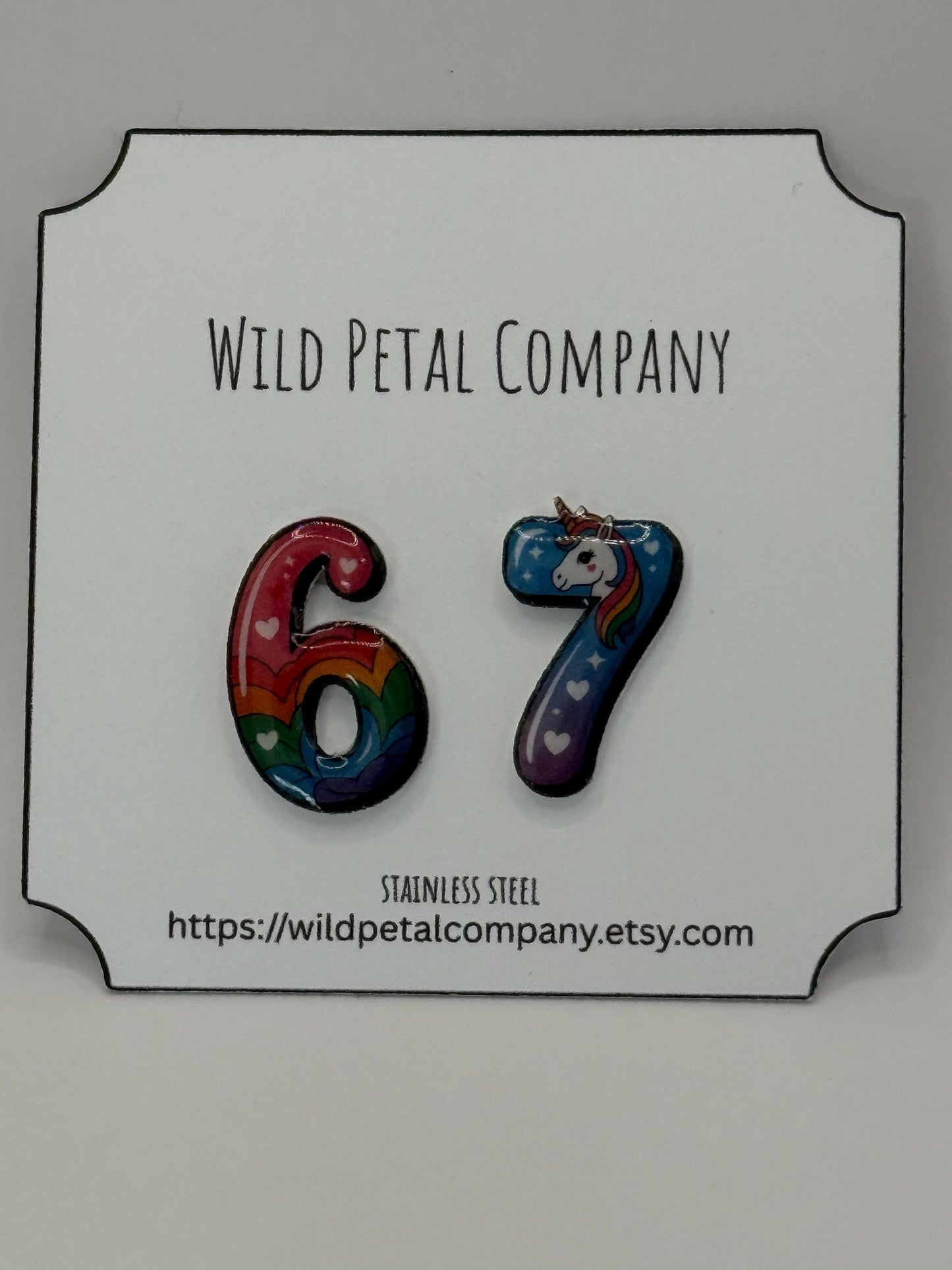 6 7 Unicorn & Rainbow Number Earrings – Stainless Steel. Six seven Earrings