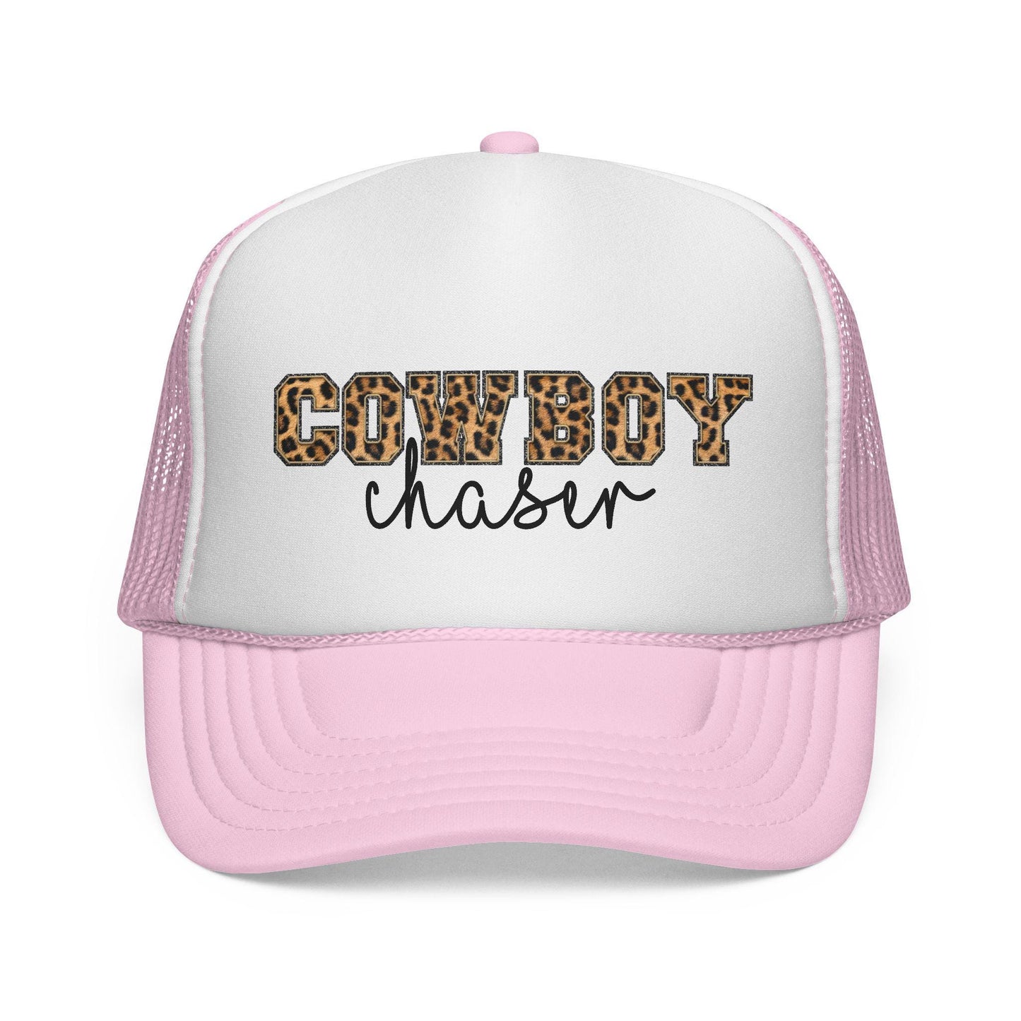 Leopard Print Cowboy ChaserTrucker Cap, Cowgirl Hat, Leopard Print Western Cap