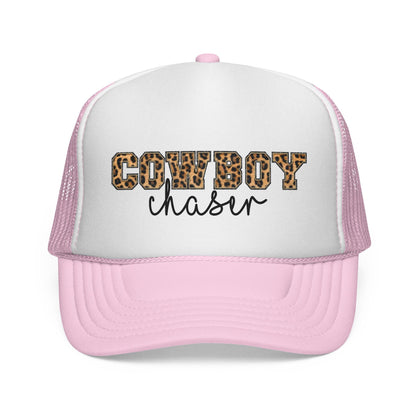 Leopard Print Cowboy ChaserTrucker Cap, Cowgirl Hat, Leopard Print Western Cap