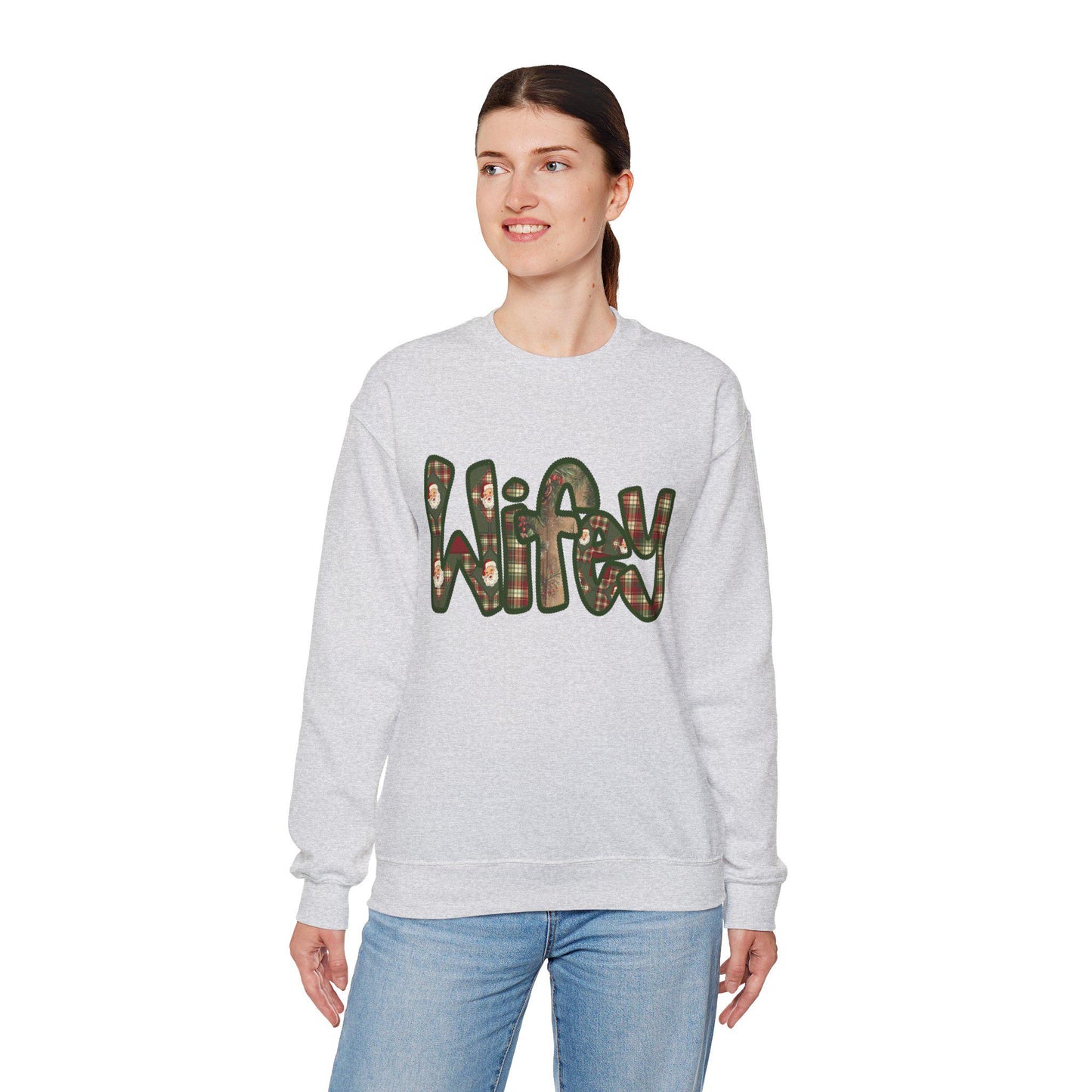 Cozy Wifey Sweatshirt, Faux embroidery, Perfect for Mom, Casual Style, Comfortable Crewneck, Holiday Apparel, Trendy Fashion