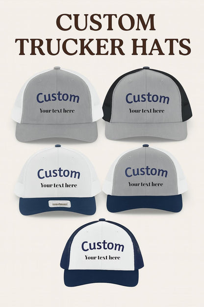Custom Trucker Hat  Personalized Embroidered Cap  Mesh Back  Gift for Him, Her, Team, Business, Event