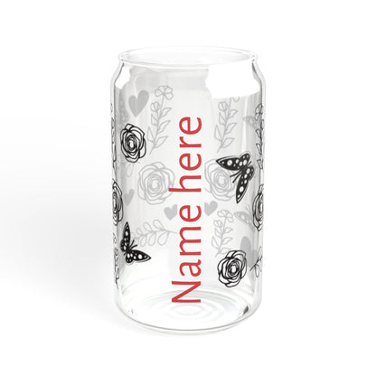 Butterfly, heart and Floral Sipper Glass, Personalized Drinkware, Birthday Gift, Garden Party Favor, Summer Drinks, Stylish Hydration